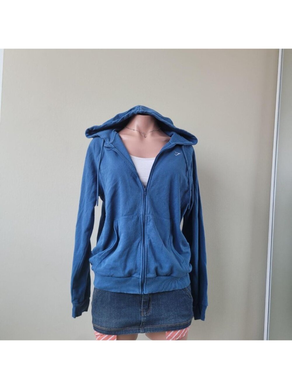 Gymshark Cobalt Blue Block Logo Oversized Heavy Fleece Zip Up Hoodie (S)